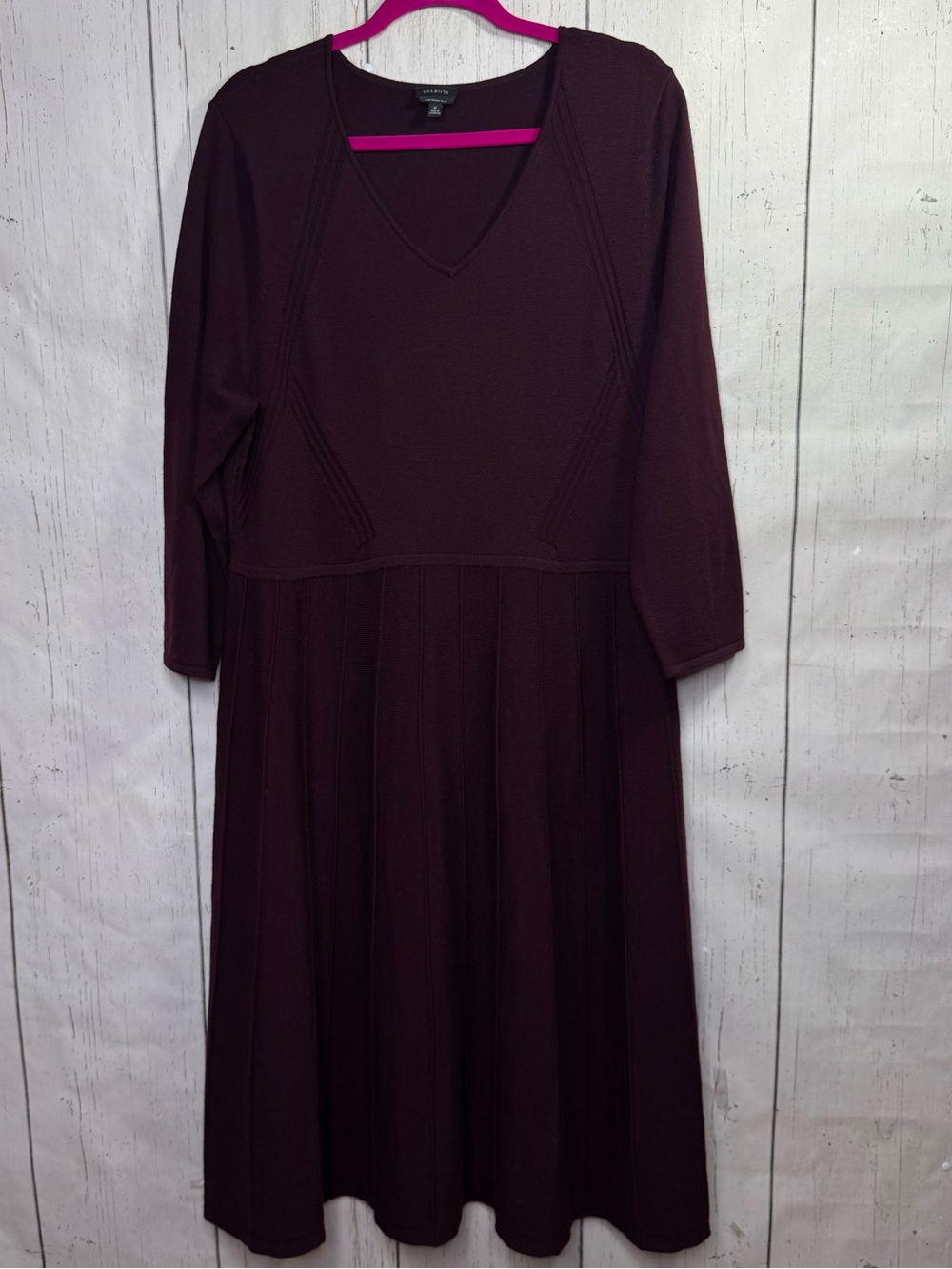 Talbots Burgundy XL 100% Merino Wool Sweater Midi Dress Fit Flare Quiet Luxury
